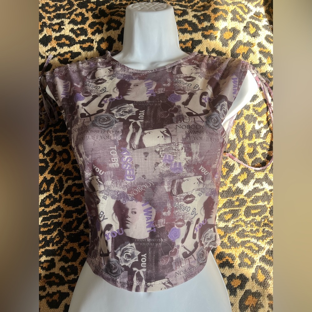 Forever 21 Purple Graphic Tie-Shoulder Crop Top